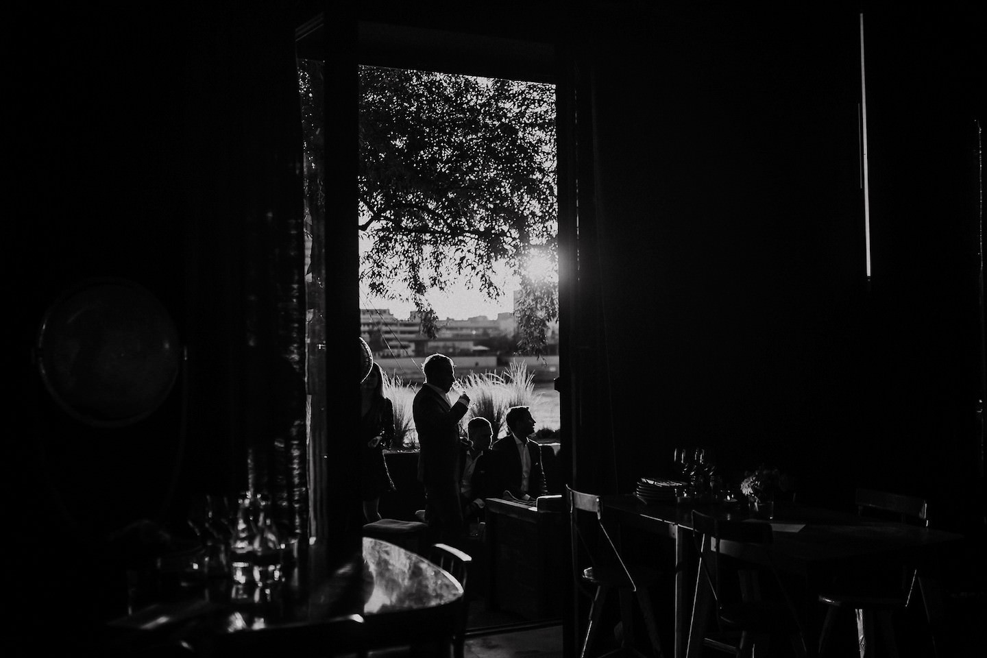 Sonnenuntergang in der Lobby des Speicher 7 während der Hochzeit